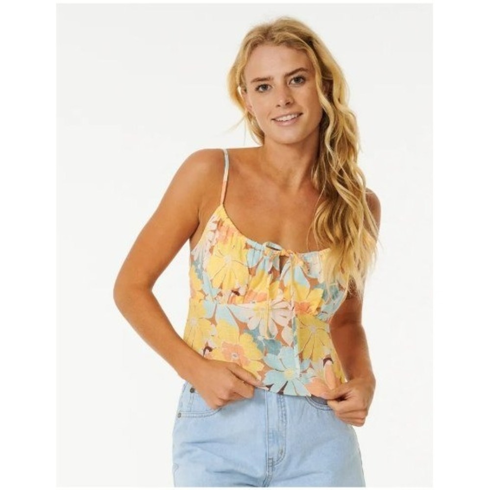 Floral Cami Top Tie Front Sleeveless Yellow Blue Summer Size Unknown‎